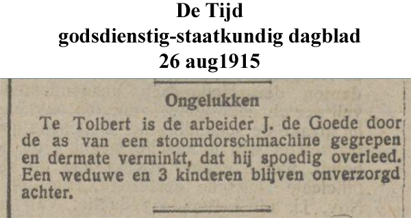 19150826 De Tijd Ongeluk stoomdorschmachine